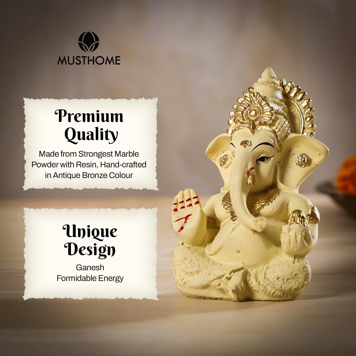 Ganesha Idol Car Dashboard Idol Ganesha Murti Ganpati Idol for Home Decor | 9L x 5W x 5Hcm