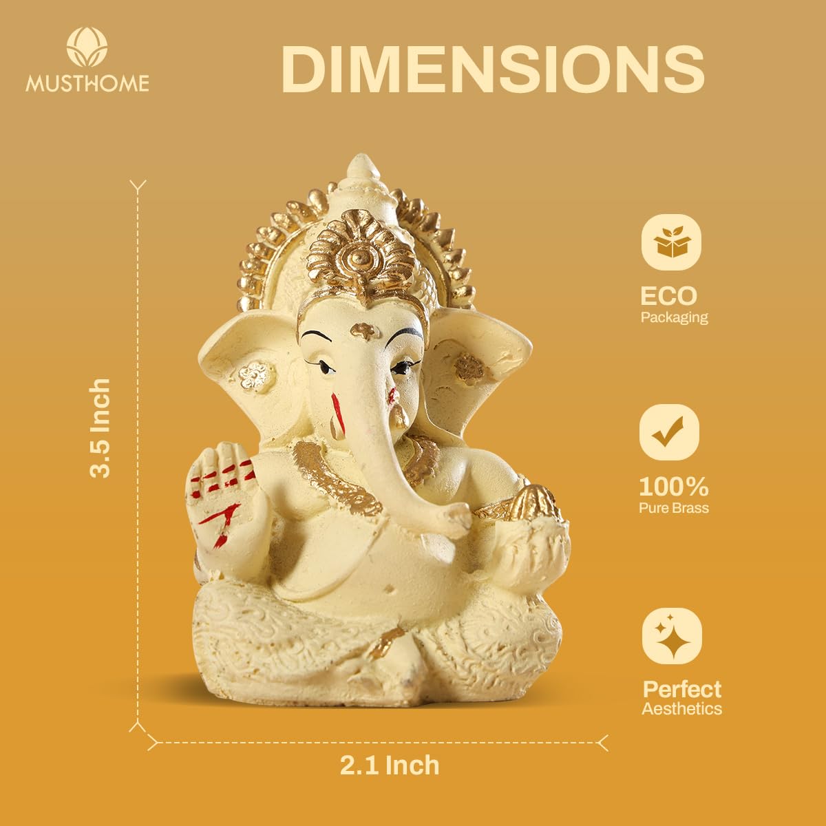 Ganesha Idol Car Dashboard Idol Ganesha Murti Ganpati Idol for Home Decor | 9L x 5W x 5Hcm